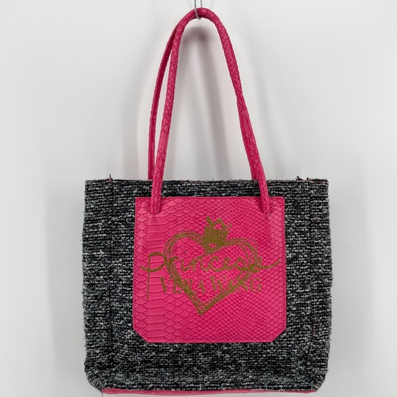 Princess Vera Wang Tote Bag Gray Pink Tweed Faux Leather - Picture 1 of 5